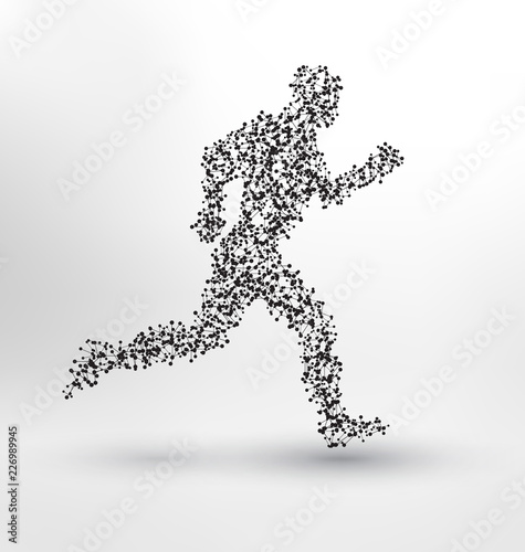 Running Person - Abstract Molecule based human figure concept - Illustration of an exercising body made of dots and lines