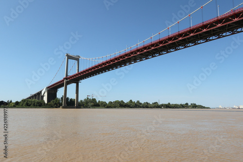 Pont d'Aquitaine suspension bridge spanning Garonne River in Bordeaux, Gironde in France