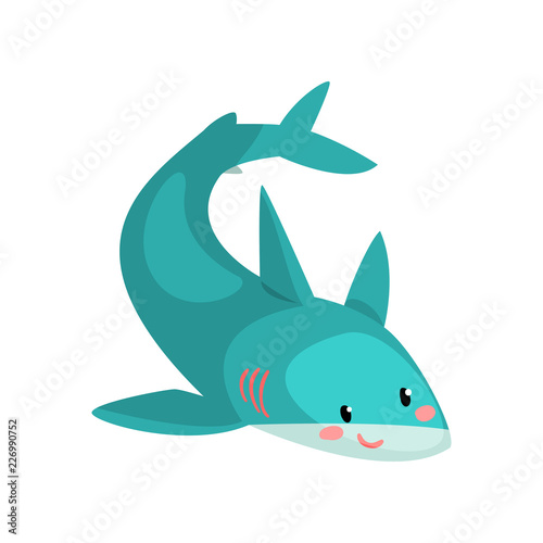 Cute blue shark cartoon character vector Illustration on a white background