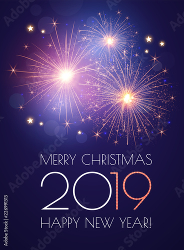 Wallpaper Mural Happy New 2019 Year Background with Sparklers and Fireworks. Torontodigital.ca
