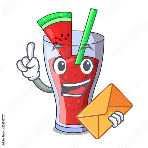 With envelope healthy watermelon juice on table cartoon