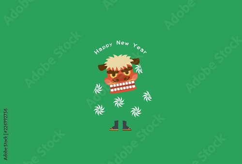 お正月　獅子舞　フレーム