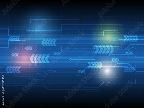 Vector technology background with blue circuit board and arrow