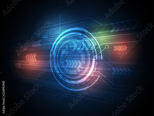 Abstract technology background with blue circuit board and arrow, Vector illustration