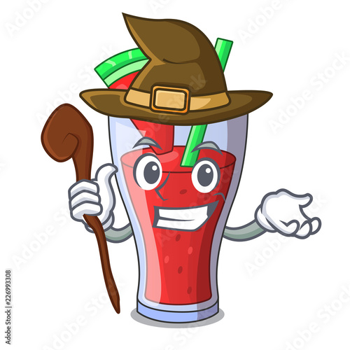 Witch watermelon juice with watermelon fruit cartoon