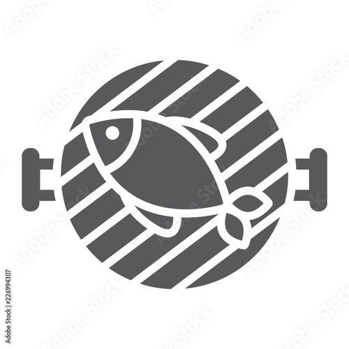 Fish grill glyph icon, food and sea, barbecue sign, vector graphics, a solid pattern on a white background.