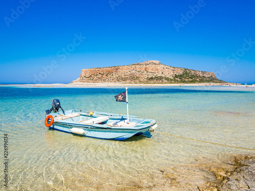 Crete, Greece: Balos lagoon paradisiacal view of beach and sea. Lagoon of Balos is one of the most visited tourist destinations on west coast of Crete.