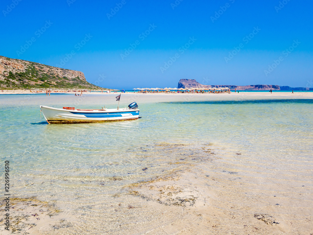 Crete, Greece: Balos lagoon paradisiacal view of beach and sea. Lagoon of Balos is one of the most visited tourist destinations on west coast of Crete.