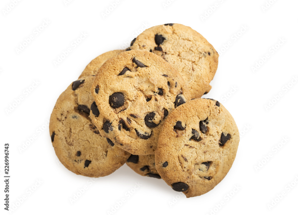 Chocolate chip cookies isolated on white Chocolate chip cookies isolated on white