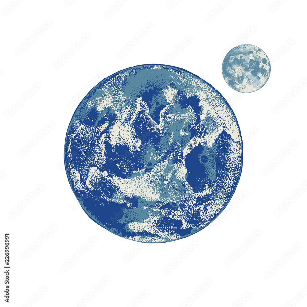 Fototapeta premium Hand drawn Earth and Moon