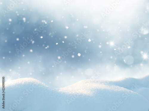 Merry Christmas and happy new year greeting card. Winter landscape with snow . © Lilya