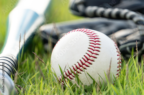 Canvas Print Baseball equipment on the lawn