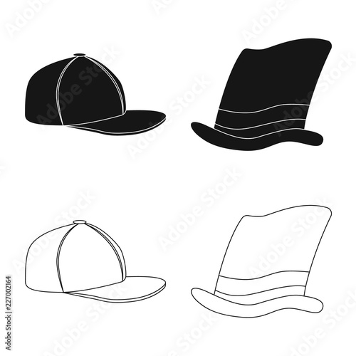 Vector design of headgear and cap icon. Collection of headgear and accessory stock symbol for web.
