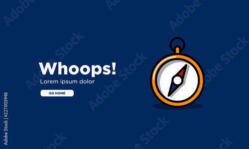 404 Error Web Page Design with Compass Vector Illustration in Flat Style