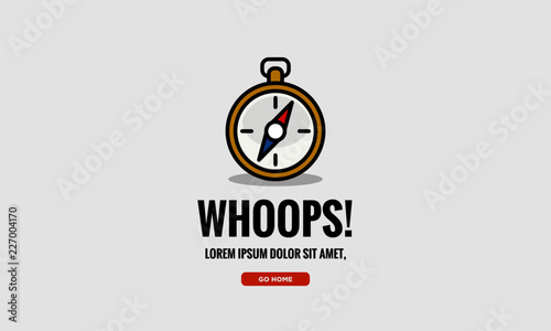 404 Error Web Page Design with Compass Vector Illustration in Flat Style