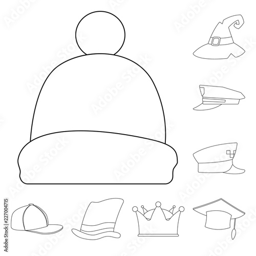 Vector design of headgear and cap symbol. Collection of headgear and accessory vector icon for stock.