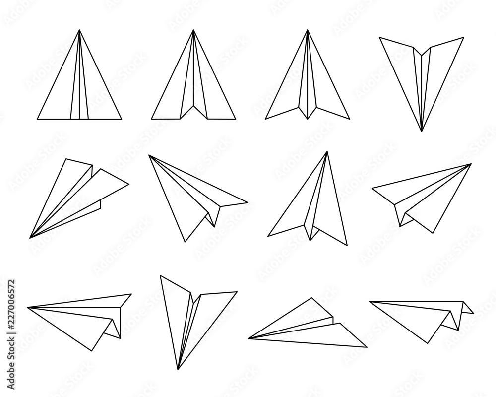 paper plane,origami fold set, editable stroke line icon