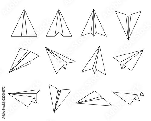Obraz na płótnie paper plane,origami fold set, editable stroke line icon w salonie