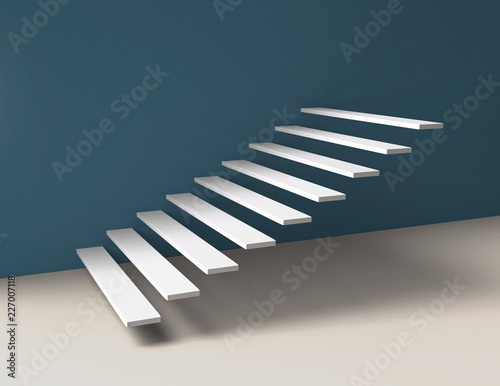 White stairs steps on gallery style wall 3D