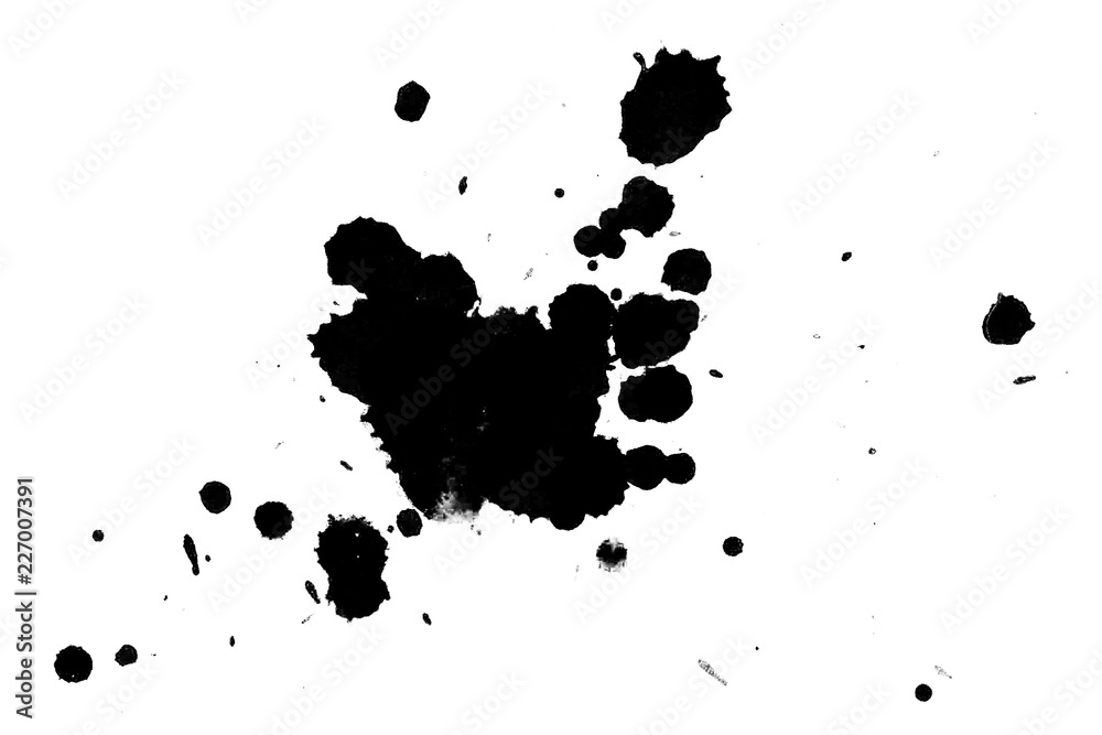 Black ink on white background. Paint splatters. Black ink on white background. Paint splatters.