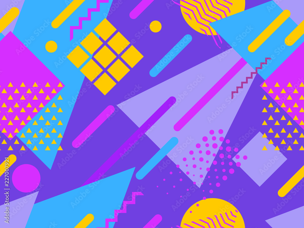 Memphis seamless pattern. Geometric elements memphis in the style of 80s. Vector illustration Memphis seamless pattern. Geometric elements memphis in the style of 80s. Vector illustration