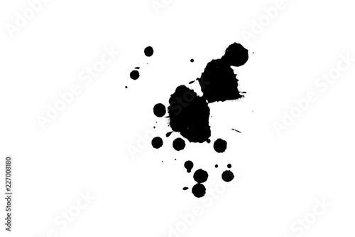 2d illustration. Black paint splatter on white background.