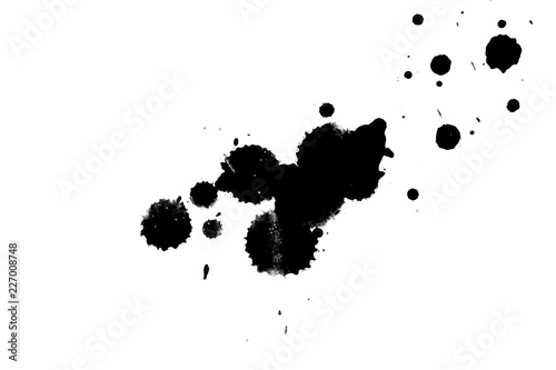 2d illustration. Black paint splatter on white background.