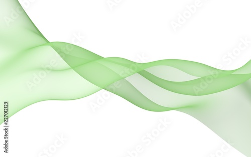 Green color scarf. Abstract green wave. Bright green ribbon on white background. Abstract green color smoke. Raster air background. 3D illustration