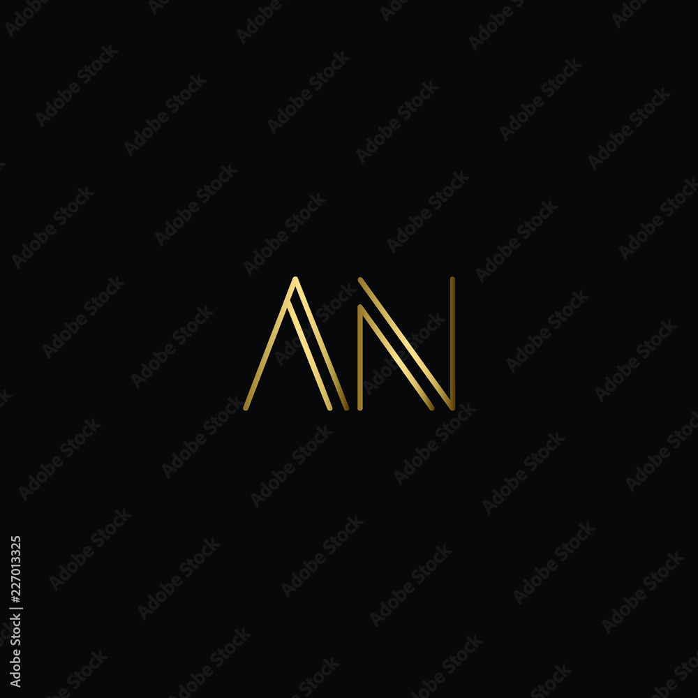 Letter AN Logo Design, Creative Minimal AN Logo Design Using Letter A N in Gold and Black Color Letter AN Logo Design, Creative Minimal AN Logo Design Using Letter A N in Gold and Black Color
