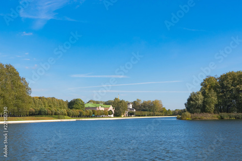 Photography Beautiful Kuskovo Palace in the public park on the pond Moscow, Russia