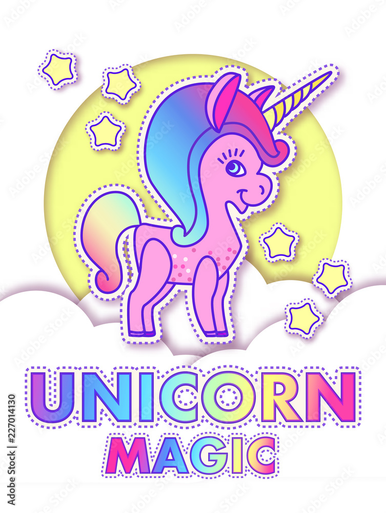 Fototapeta premium Cute Greeting Cards with Magic Unicorn.