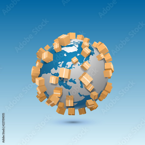 Sending worldwide art sign box. Vector illustration