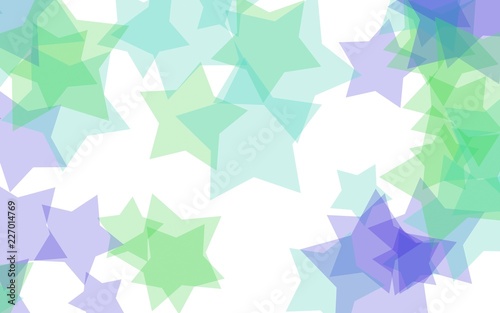 Fototapeta Naklejka Na Ścianę i Meble -  Multicolored translucent stars on a white background. Green tones. 3D illustration