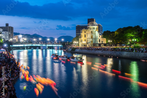 famous toro nagashi ceremony at hiroshima ota river embankment as the commemoration of those lost in the bombing photo