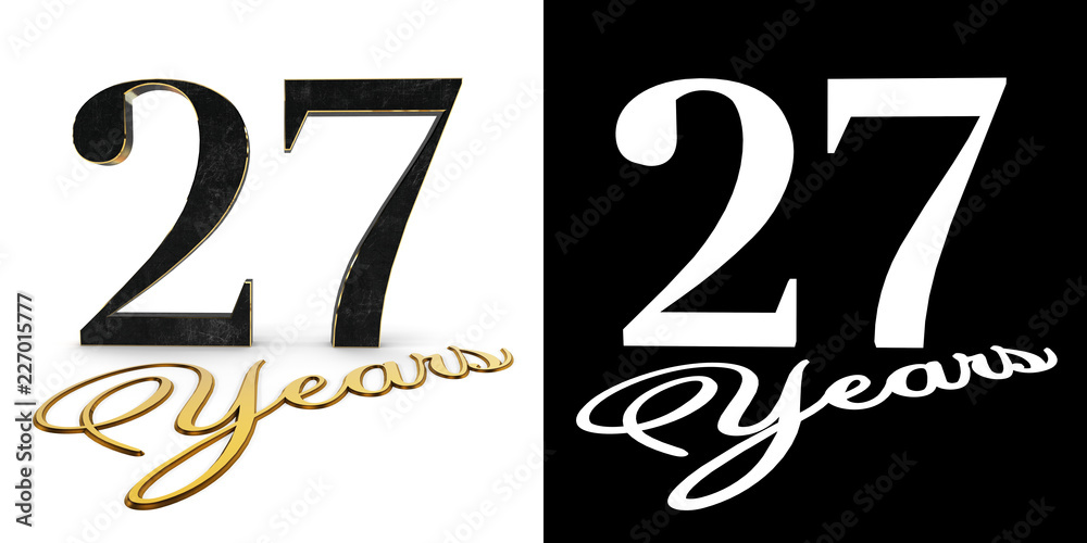 Golden number twenty seven (number 27) and the inscription years with drop  shadow and alpha channel. 3D illustration Stock Illustration | Adobe Stock