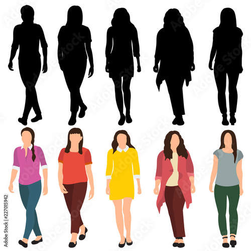 vector isolated girls walk silhouette