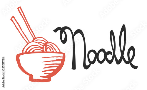 Bowl full of tasty noodles, logo hand-drawn with sumi-e brush