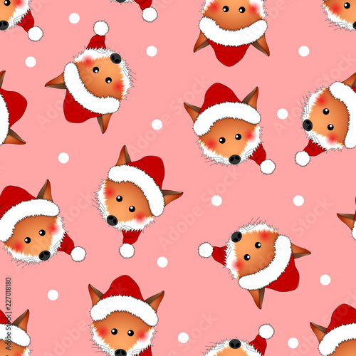 Red Fox Santa Claus on Pink...