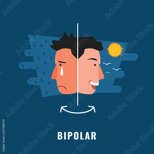 Bipolar. Psychological disorder. Mental health illustration