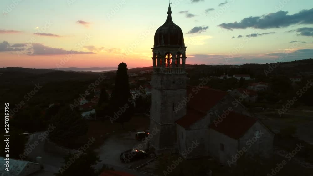 Aerial view of saint Fabijan and Sebastijan church in Donji Humac, Brac island, Croatia.