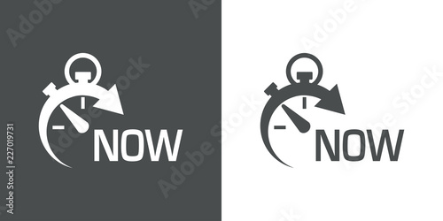 Icono plano cronometro con NOW gris y blanco
