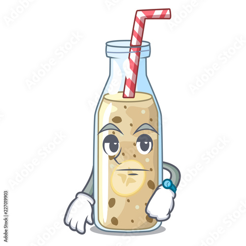 Waiting sweet banana smoothie isolated on mascot