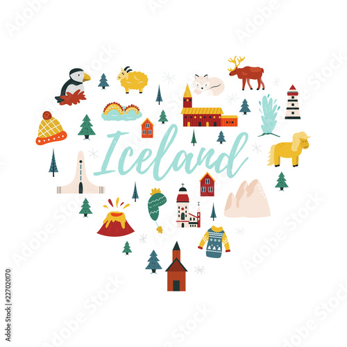 Iceland cartoon vector banner. Travel illustration