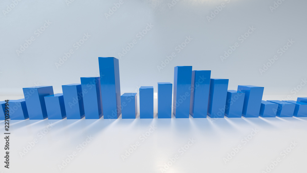 Blue music equalizer bars 3D rendering