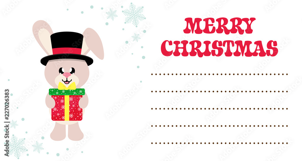 cartoon cute bunny with christmas gift and hat on the christmas card cartoon cute bunny with christmas gift and hat on the christmas card