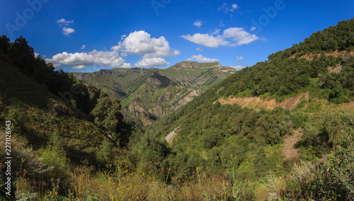 Panoramic view of the mountain range in the North Caucasus in Russia.