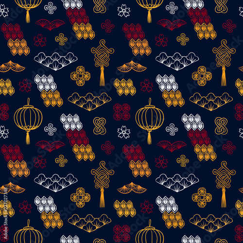 Asian pattern. Kabuki. Japanese doodles. Kabuki theatre elements. Kimono. Asia culture symbols. Oriental ornament. Chinese sketch. Fashion. China. Japan. Singapore. Korea. Vietnam. Fabric design.