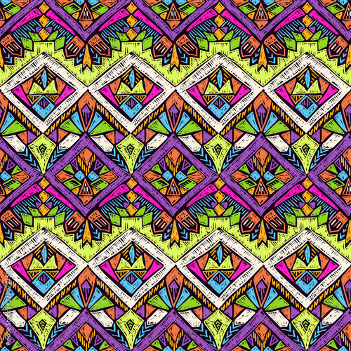 Tribal doodle pattern native sketch ethnic fabric design 1
