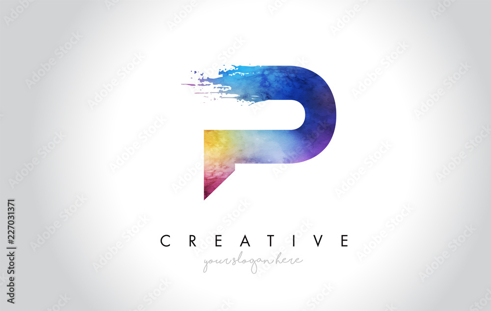 P Paintbrush Letter Design with Watercolor Brush Stroke and Modern Vibrant Colors Stock Vector