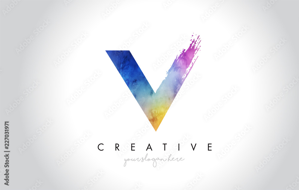 V Paintbrush Letter Design with Watercolor Brush Stroke and Modern ...